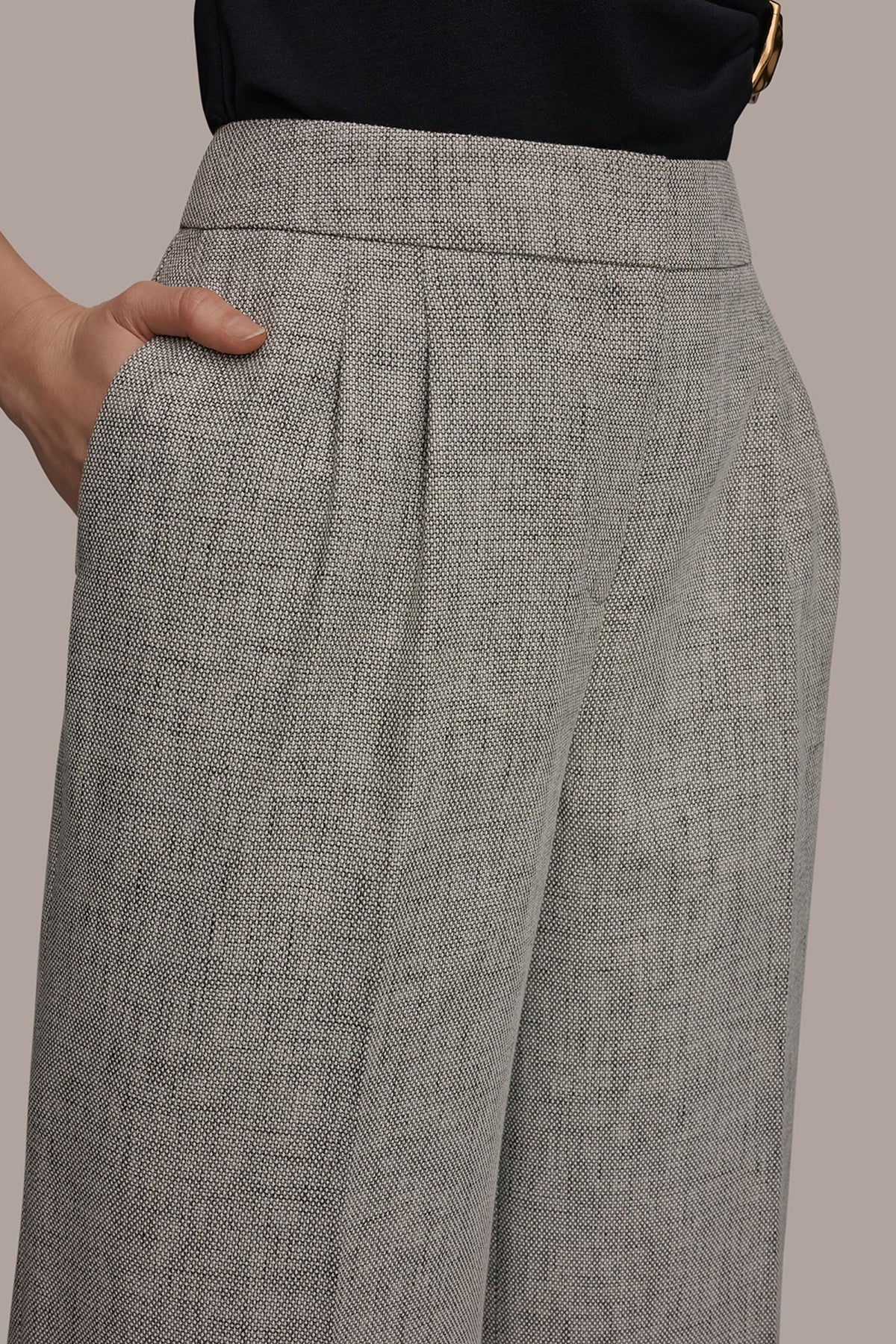 MID-RISE MÉLANGE PLEATED WIDE-LEG SUIT PANT - Turin Multi