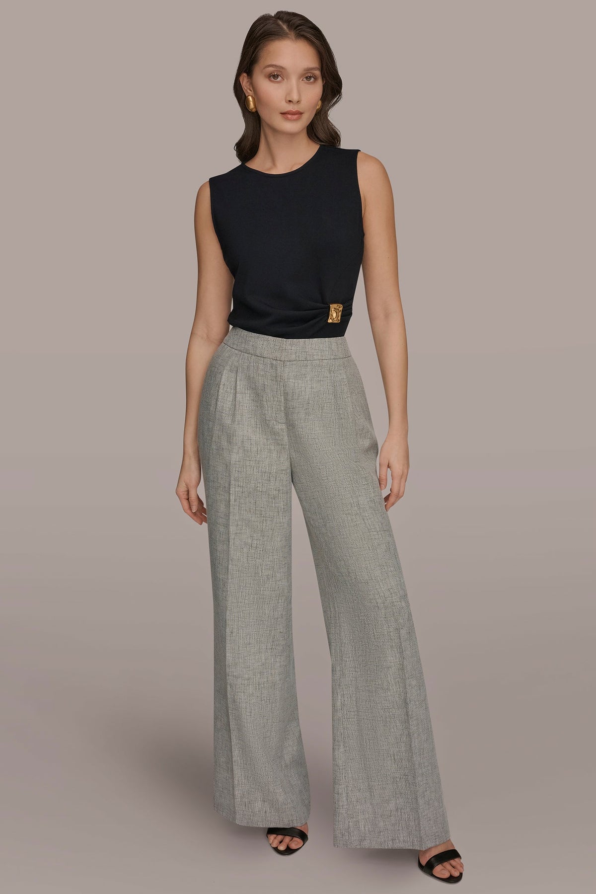MID-RISE MÉLANGE PLEATED WIDE-LEG SUIT PANT - Turin Multi