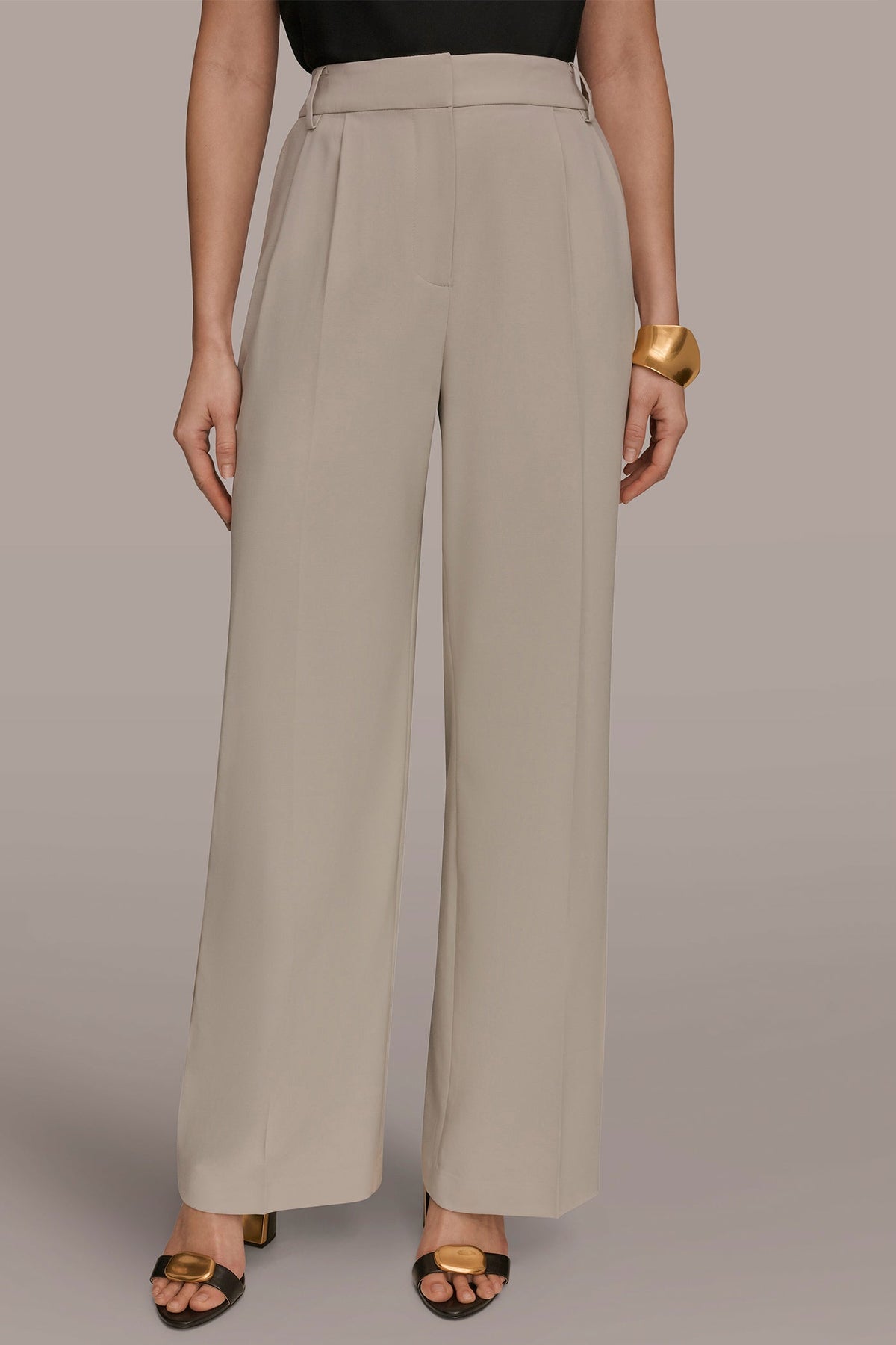 PLEATED WIDE LEG PANT - Tuscan Grey