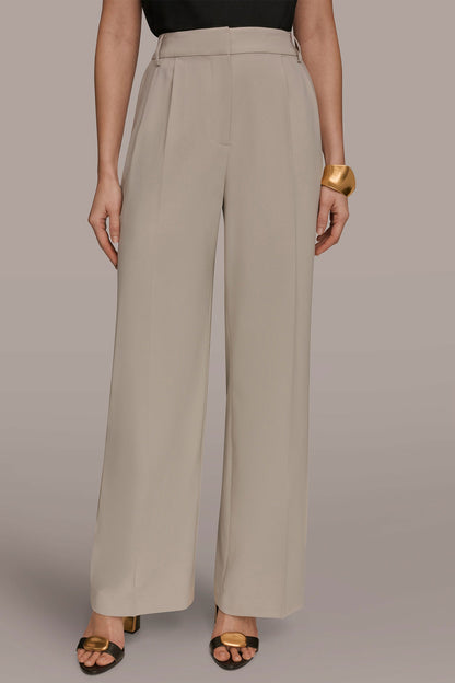 PLEATED WIDE LEG PANT - Tuscan Grey