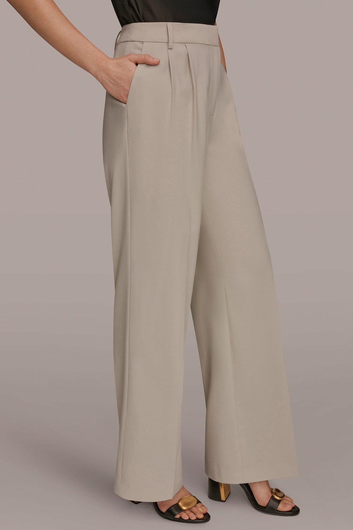 PLEATED WIDE LEG PANT - Tuscan Grey