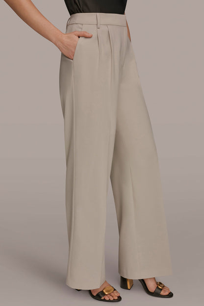 PLEATED WIDE LEG PANT - Tuscan Grey