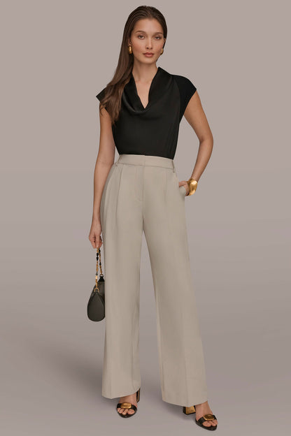 PLEATED WIDE LEG PANT - Tuscan Grey