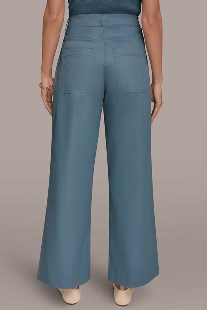 HIGH-RISE PINTUCKED WIDE-LEG TROUSER - Washed Indigo
