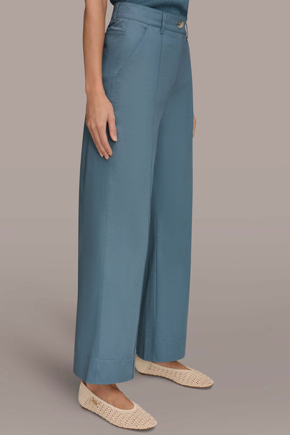 HIGH-RISE PINTUCKED WIDE-LEG TROUSER - Washed Indigo