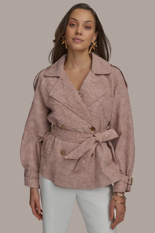 TEXT BUTTON JACKET WITH TIE - APRICOT HAZE
