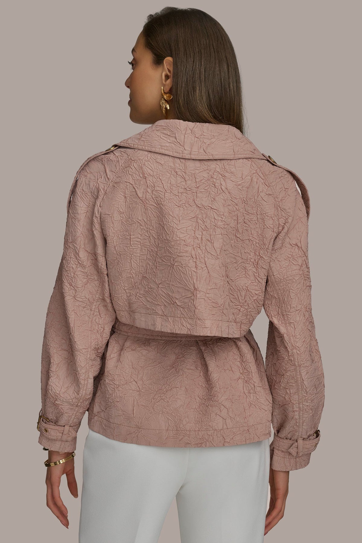TEXT BUTTON JACKET WITH TIE - APRICOT HAZE