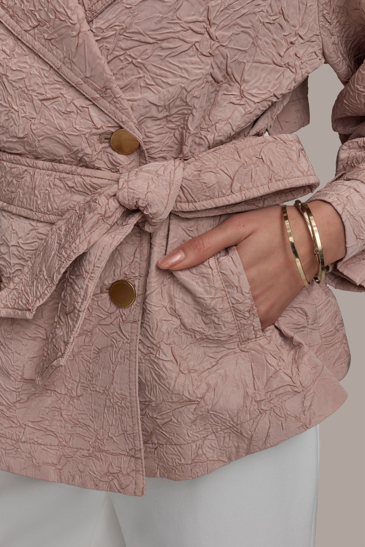 TEXT BUTTON JACKET WITH TIE - APRICOT HAZE