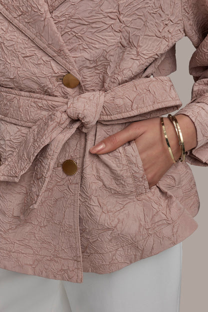 TEXT BUTTON JACKET WITH TIE - APRICOT HAZE