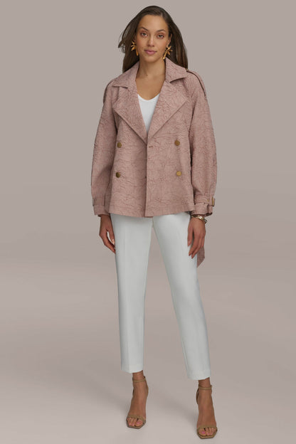 TEXT BUTTON JACKET WITH TIE - APRICOT HAZE