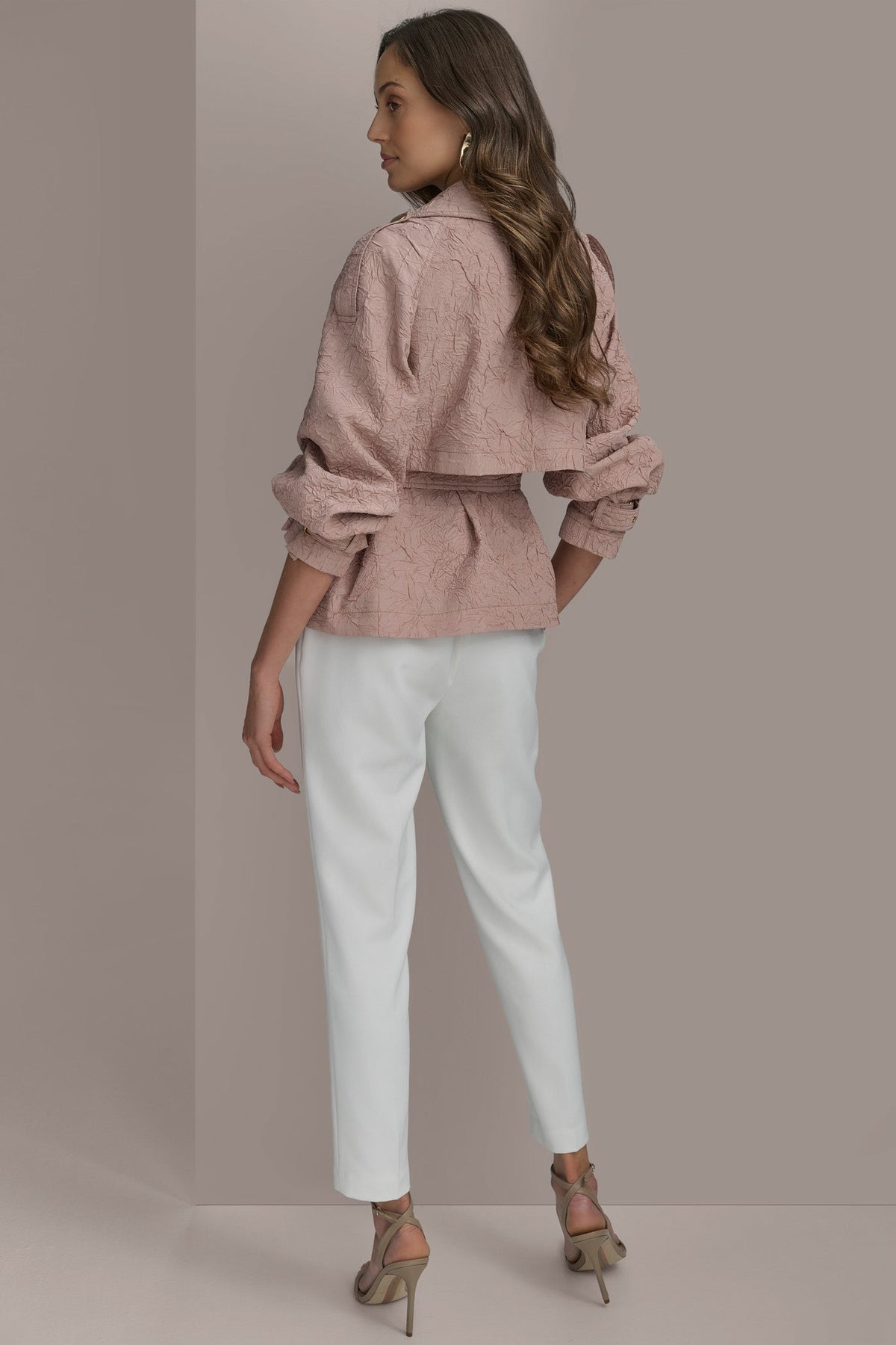 TEXT BUTTON JACKET WITH TIE - APRICOT HAZE