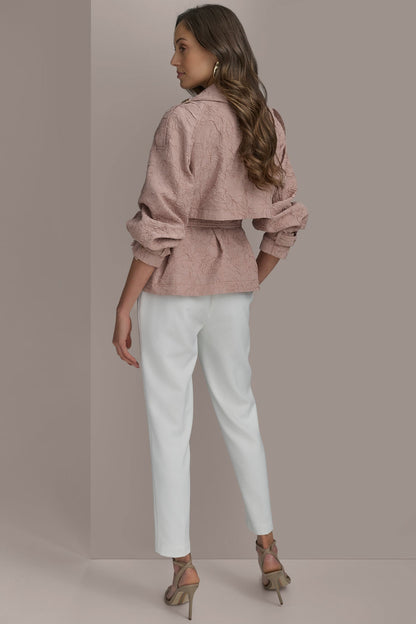TEXT BUTTON JACKET WITH TIE - APRICOT HAZE