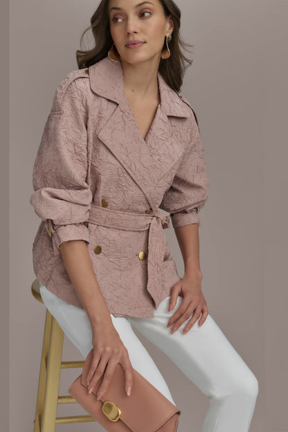 TEXT BUTTON JACKET WITH TIE - APRICOT HAZE
