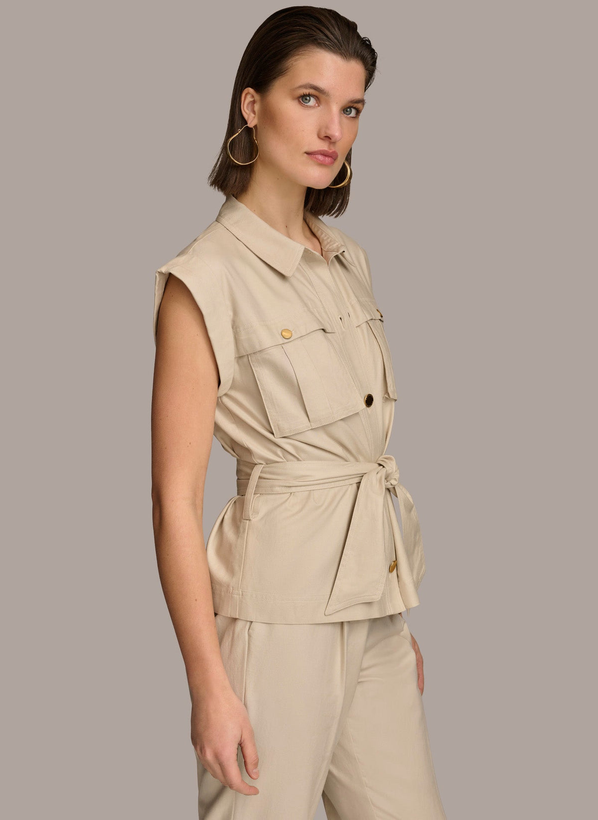 BELTED JACKET WITH POCKETS - Sand