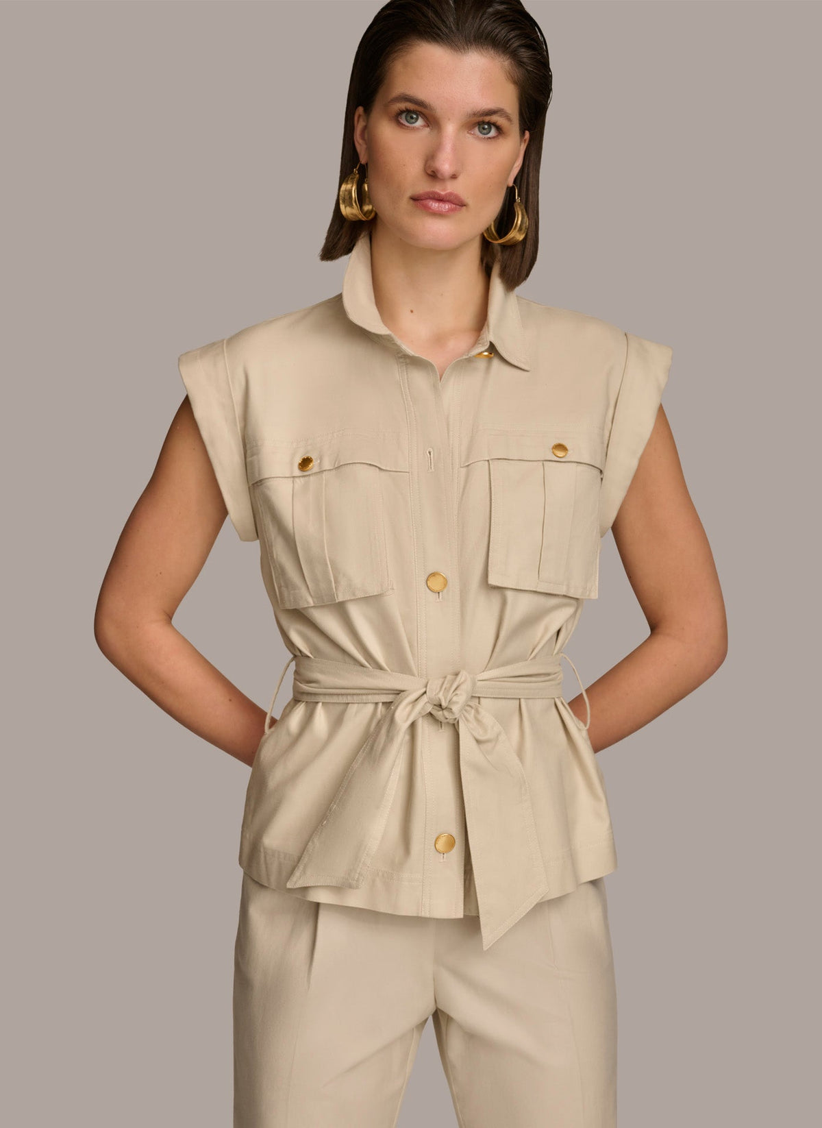 BELTED JACKET WITH POCKETS - Sand