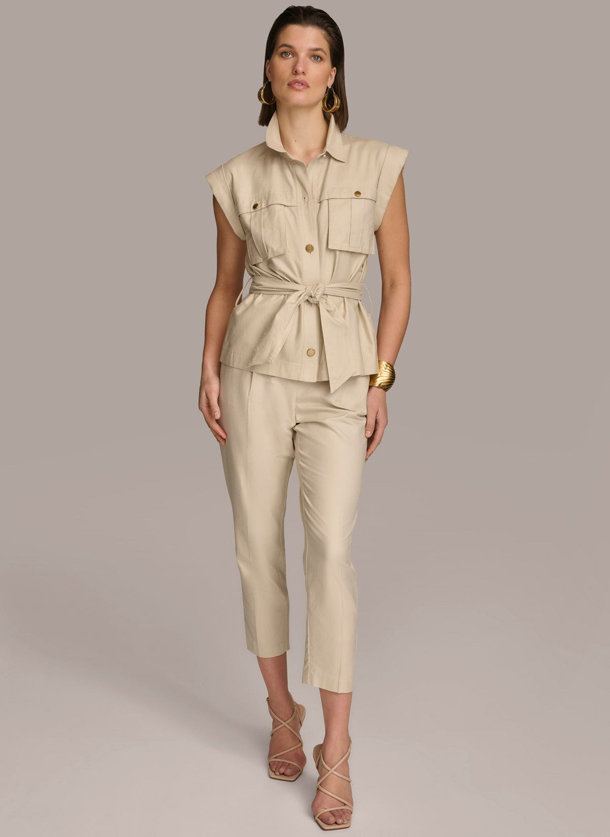 BELTED JACKET WITH POCKETS - Sand