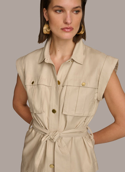 BELTED JACKET WITH POCKETS - Sand