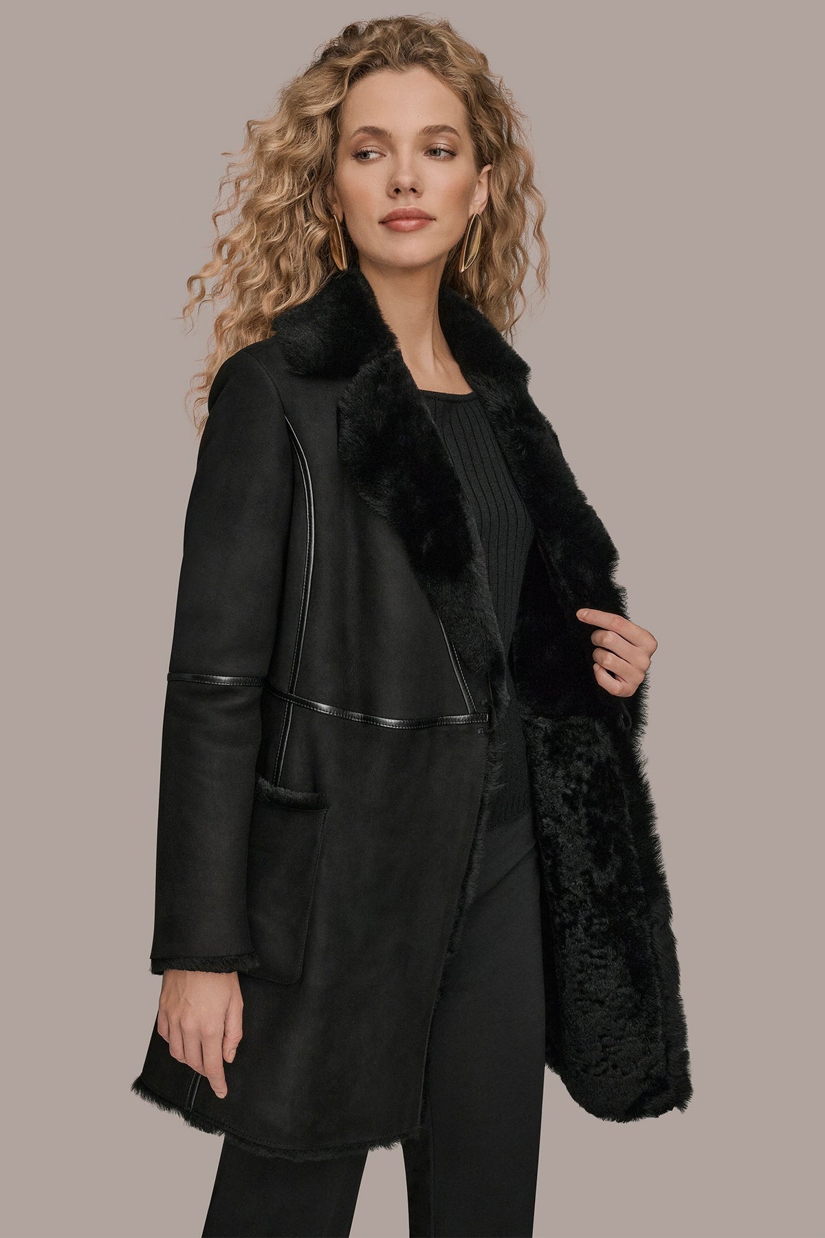SHEARLING COAT - Black