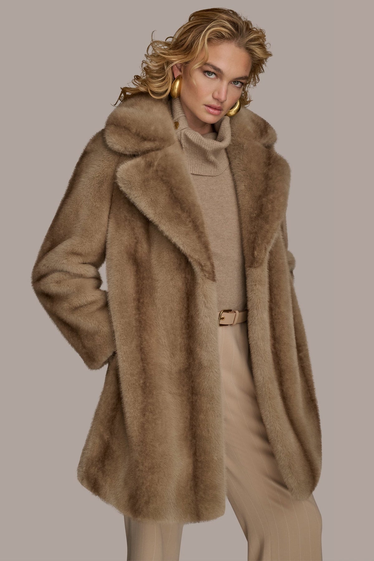 LUXE FAUX FUR COAT - NATURAL