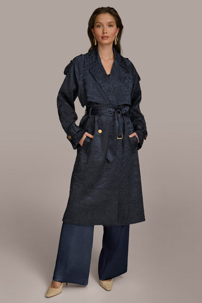 CRUSHED SATIN TRENCH COAT - NIGHTFALL