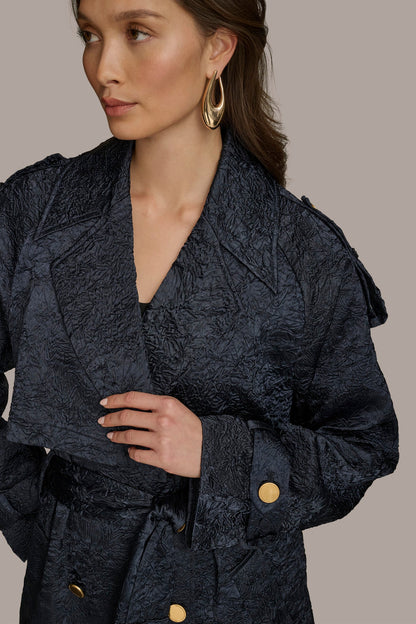 CRUSHED SATIN TRENCH COAT - NIGHTFALL