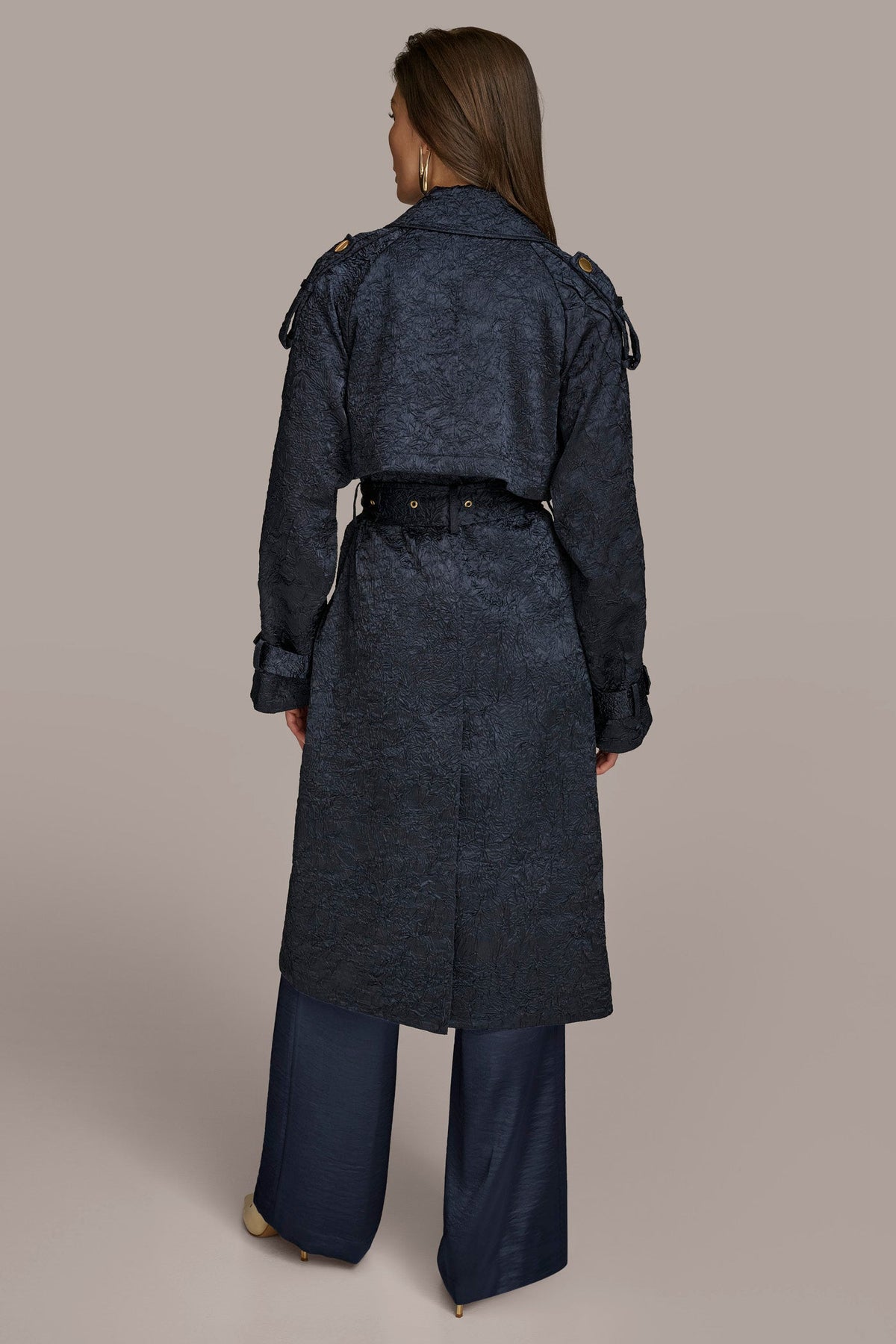 CRUSHED SATIN TRENCH COAT - NIGHTFALL