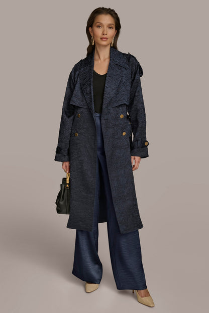 CRUSHED SATIN TRENCH COAT - NIGHTFALL