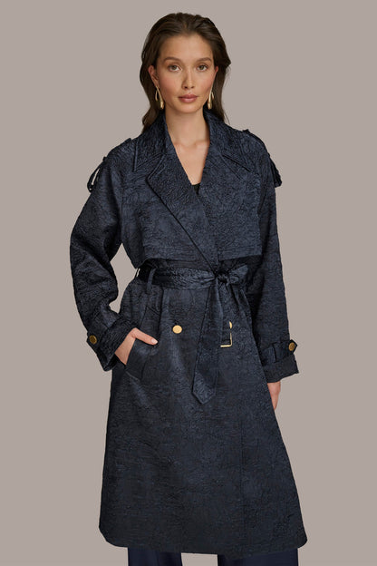 CRUSHED SATIN TRENCH COAT - NIGHTFALL