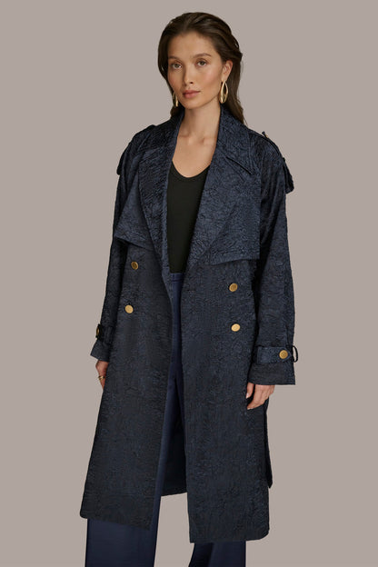 CRUSHED SATIN TRENCH COAT - NIGHTFALL