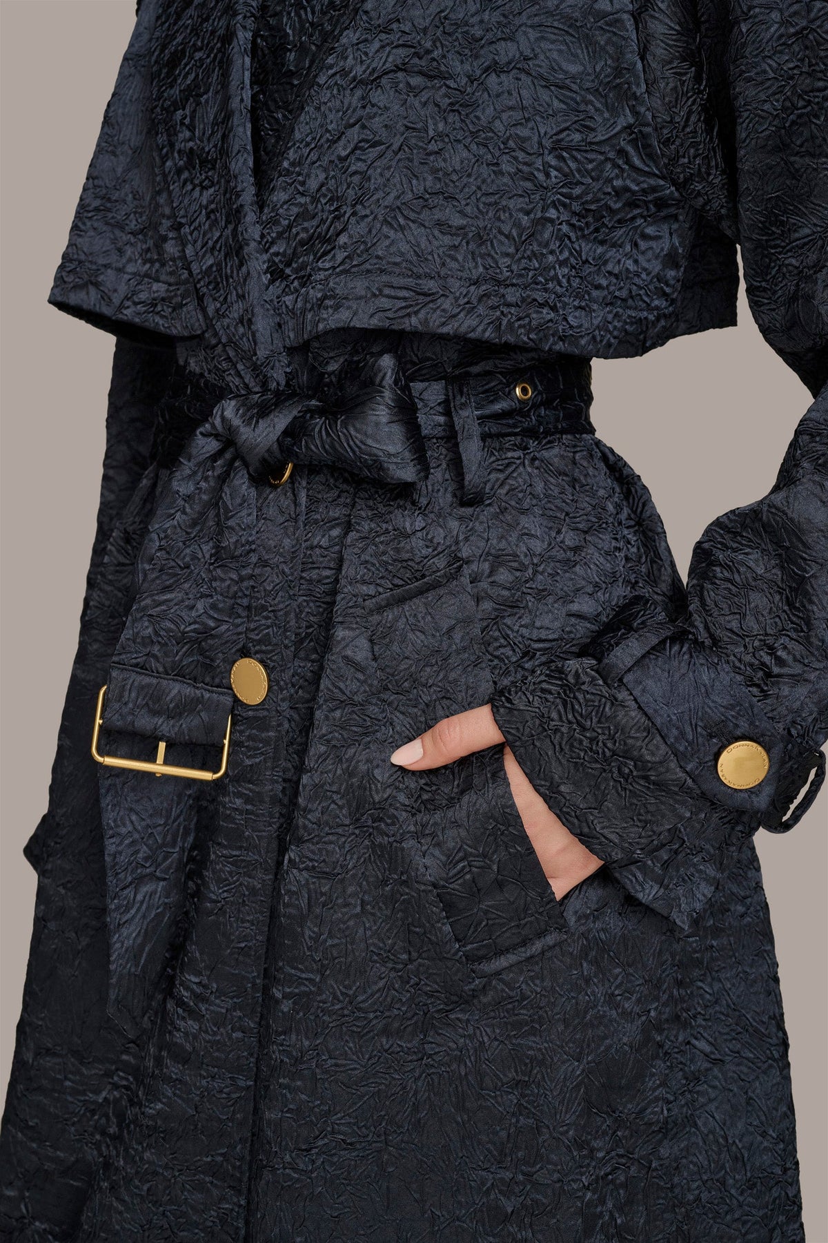 CRUSHED SATIN TRENCH COAT - NIGHTFALL