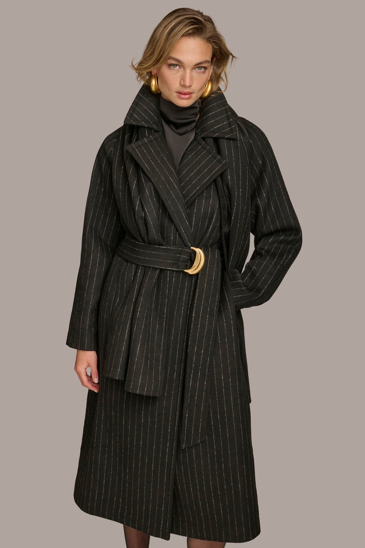 WOOL LONG COAT - Chalk/Black Stripe