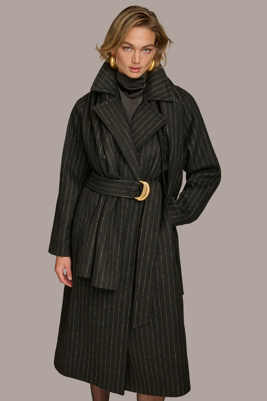 WOOL LONG COAT - Chalk/Black Stripe