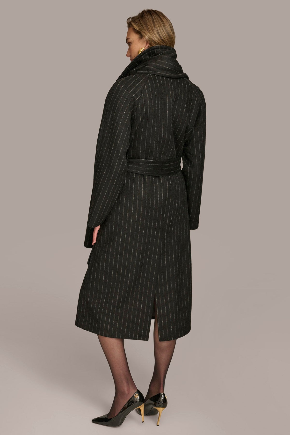 WOOL LONG COAT - Chalk/Black Stripe