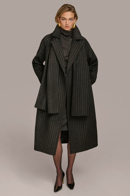 WOOL LONG COAT - Chalk/Black Stripe