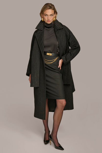 WOOL LONG COAT - Chalk/Black Stripe