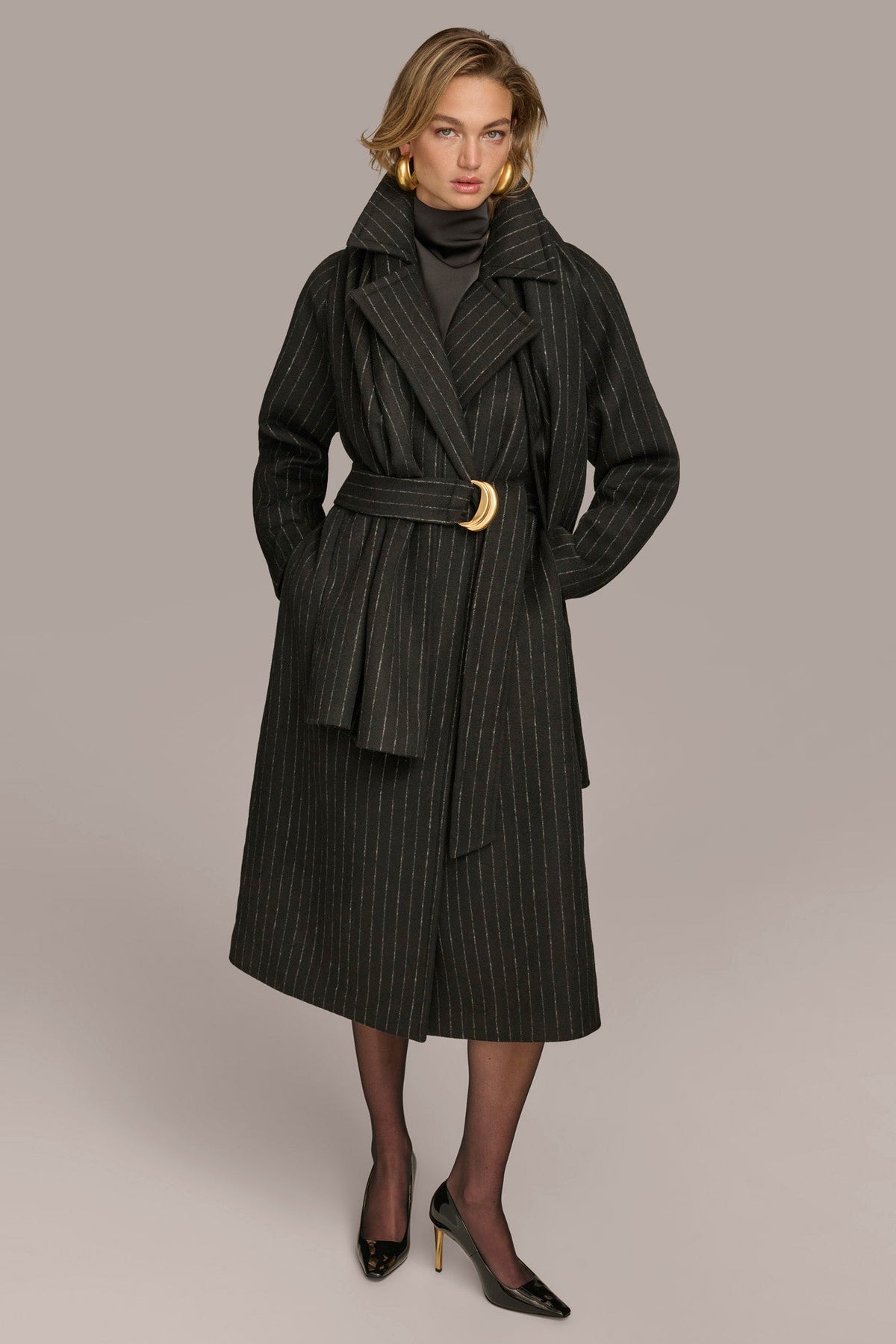 WOOL LONG COAT - Chalk/Black Stripe