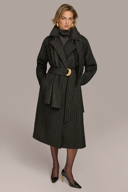 WOOL LONG COAT - Chalk/Black Stripe