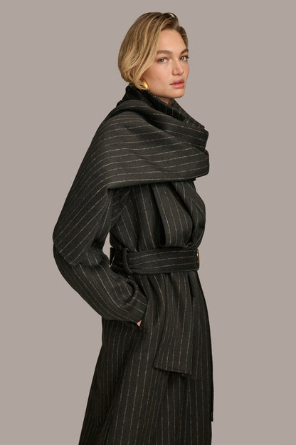 WOOL LONG COAT - Chalk/Black Stripe