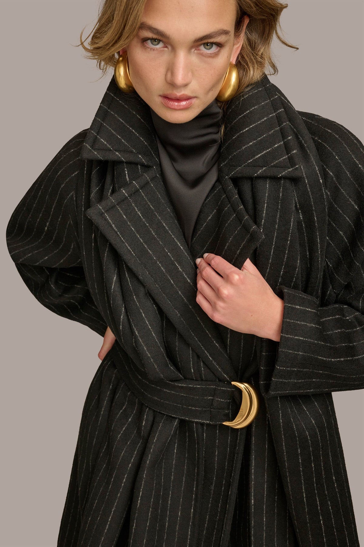 WOOL LONG COAT - Chalk/Black Stripe