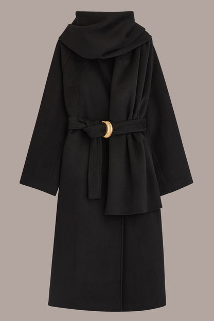 WOOL LONG COAT - Chalk/Black Stripe
