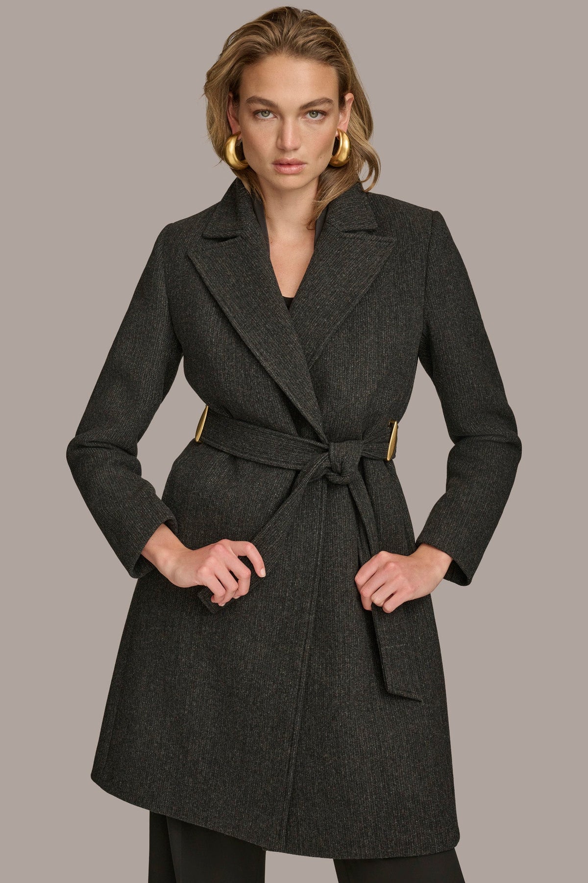 WOOL LONG WRAP COAT - Black