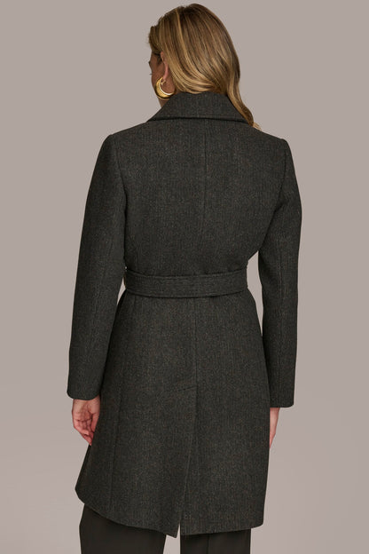 WOOL LONG WRAP COAT - Black