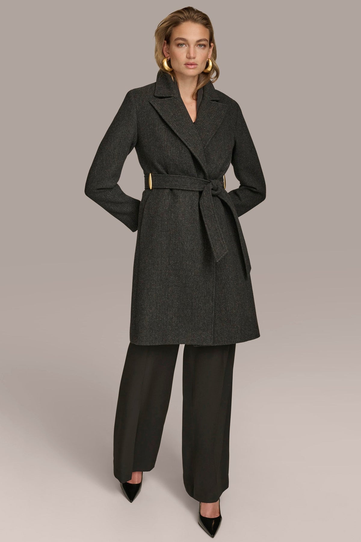 WOOL LONG WRAP COAT - Black