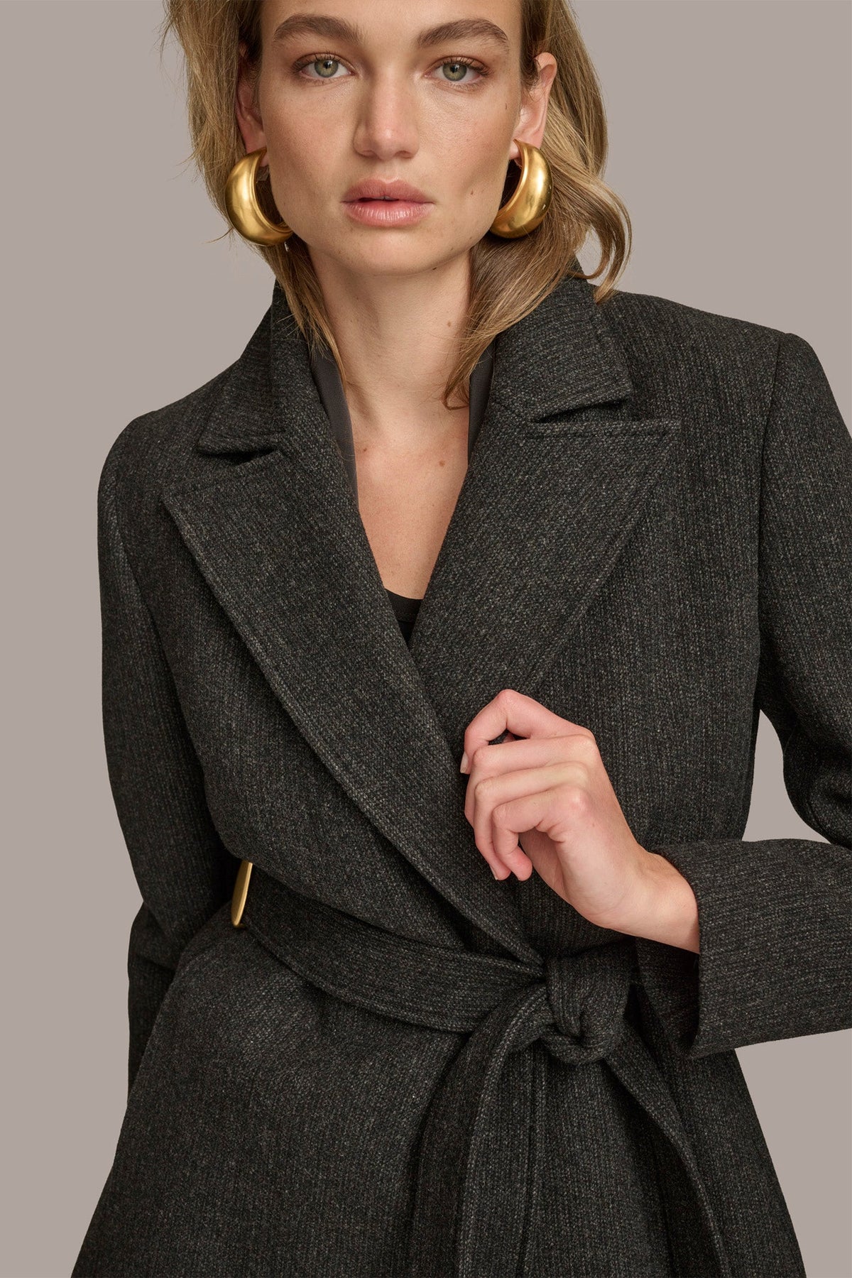 WOOL LONG WRAP COAT - Black