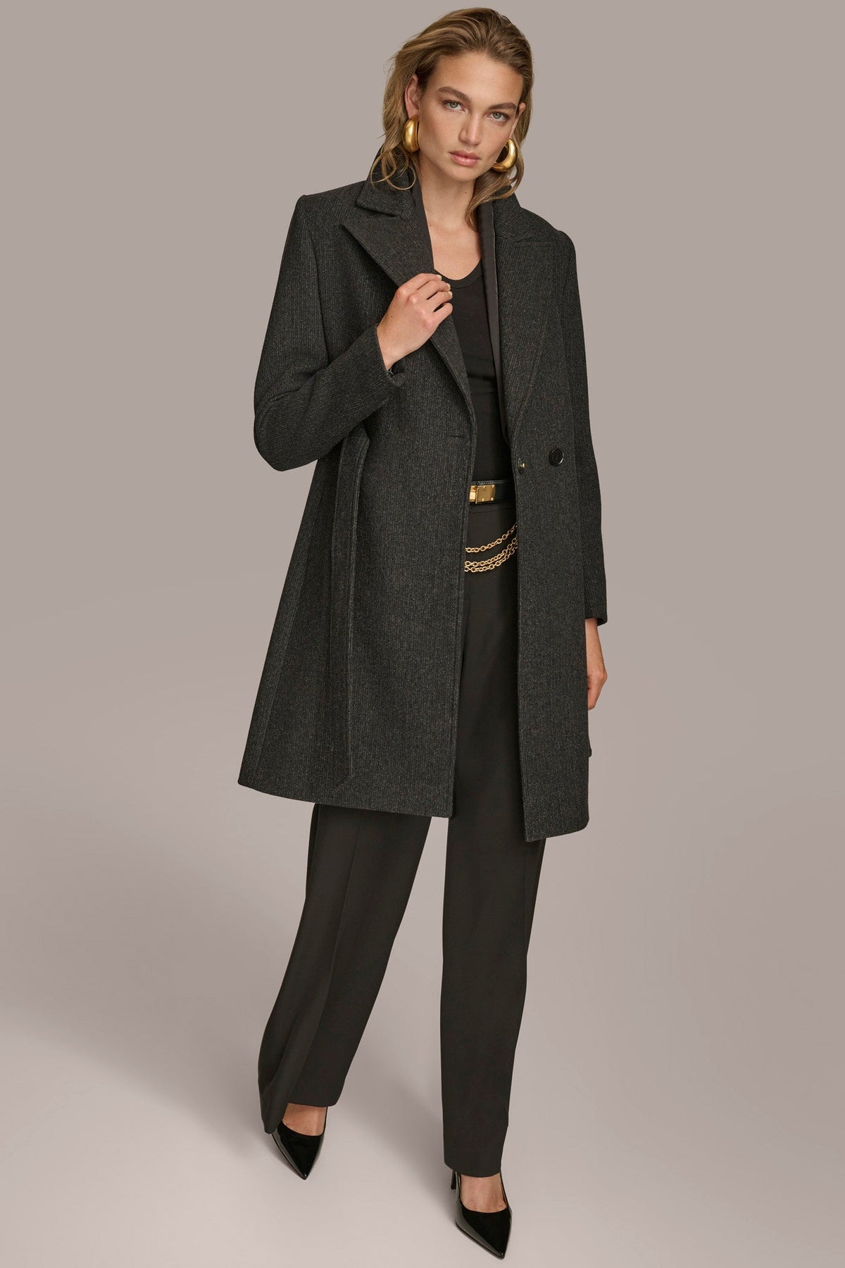 WOOL LONG WRAP COAT - Black