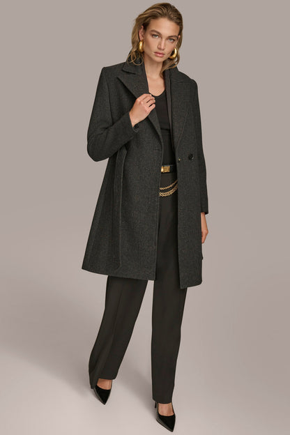 WOOL LONG WRAP COAT - Black