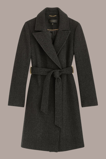 WOOL LONG WRAP COAT - Black