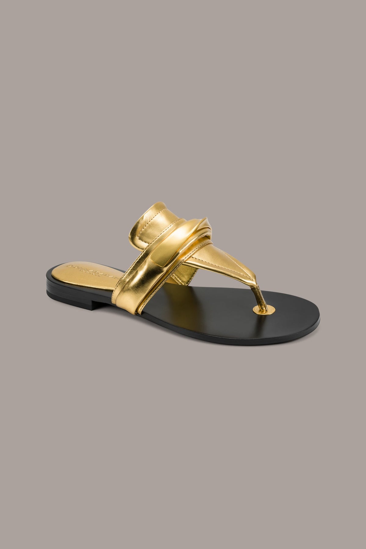 VELVET METALLIC THONG FLAT SANDAL - Gold