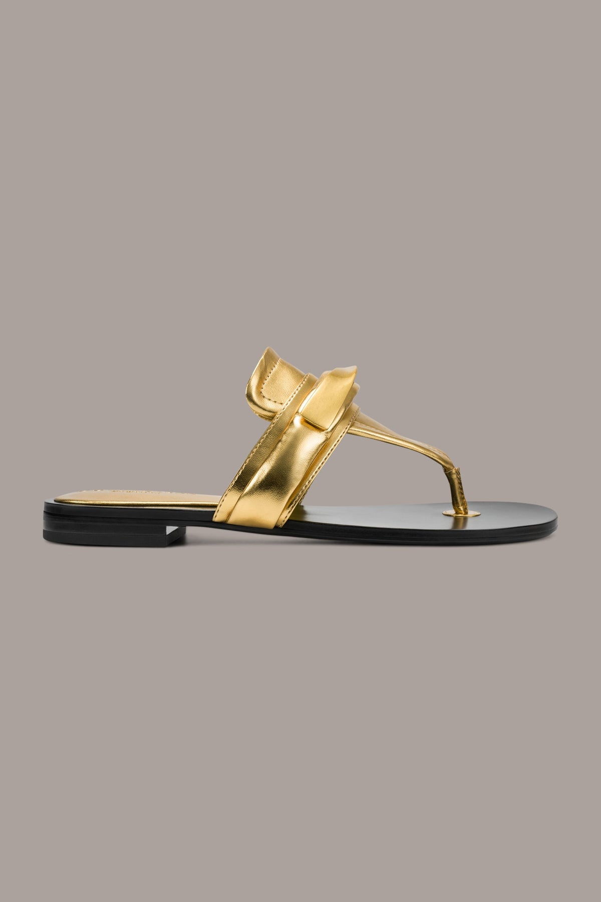 VELVET METALLIC THONG FLAT SANDAL - Gold