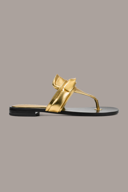 VELVET METALLIC THONG FLAT SANDAL - Gold